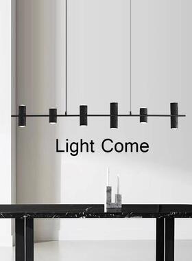 意式极简全光谱led全铜一字长条吊灯黑洞石黑色设计灯具上下发光