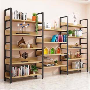 书架落地简约钢木多层储物简易货架铁艺客厅书柜办公室架子置物架