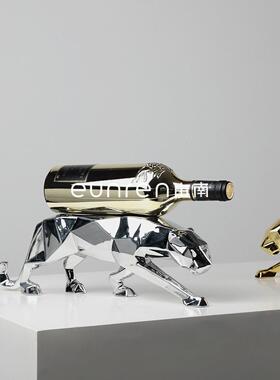 由南创意简约几何切面猎豹红酒架摆件家居客厅酒柜摆设工艺装饰品