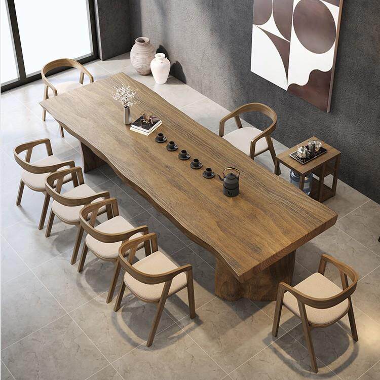 新中式实木茶桌客厅大板泡茶桌椅组合接待禅意茶室全套原木泡茶台