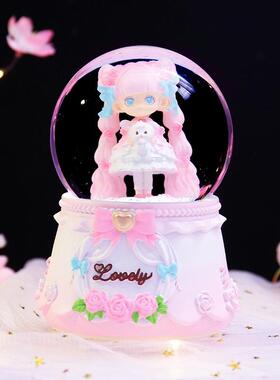 少女心系列洛丽塔水晶球飘雪水球美少女八音盒卧室装饰品摆件