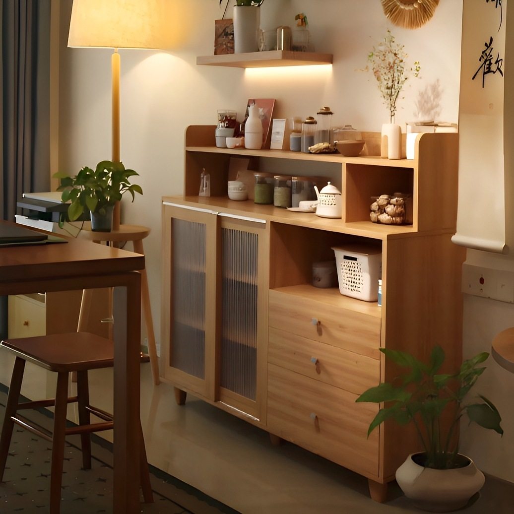 餐边柜靠墙一体储物柜日式茶水柜客厅边柜置物柜原木风家用收纳柜,住宅家具,餐边柜,淘宝优惠券,粉丝福利购,淘宝优惠卷