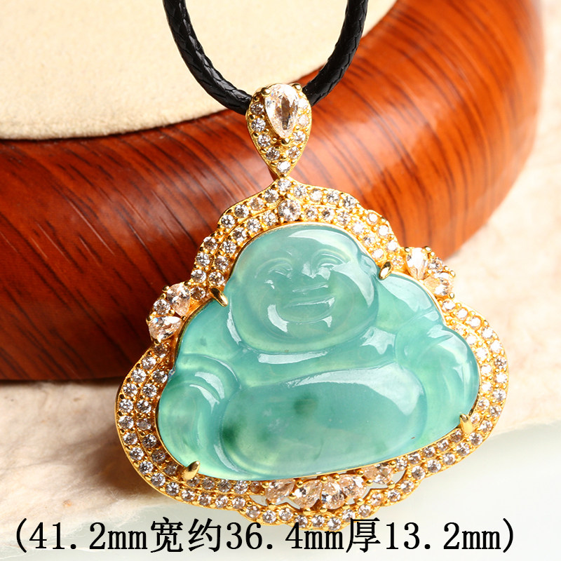 欧说珠宝冰糯种14.66克天然翡翠弥勒佛玉石吊坠送父母送朋友礼物