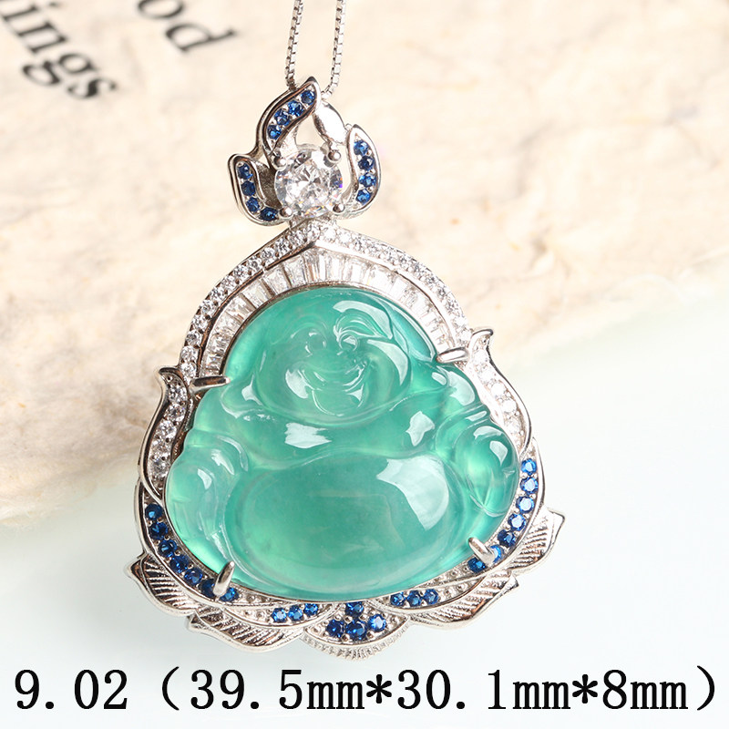 欧说珠宝冰糯种9.02克天然翡翠弥勒佛玉石吊坠玉项链送男女