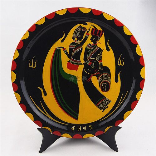 四川西昌凉山四川特产彝族漆器手工绘画人物画盘摆件饰品家俱文玩