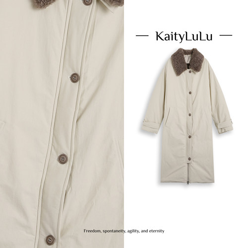 KaityLuLu【摩卡庄园】毛毛翻领中长款外套 KL1220L016