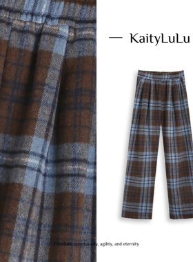 KaityLuLu【高智玩家】  格子松紧腰百搭休闲裤KL113D151