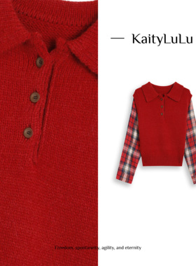 KaityLuLu【白女日记】  翻领针织马甲上衣KL113D131