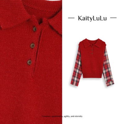 KaityLuLu【白女日记】  翻领针织马甲上衣KL113D131