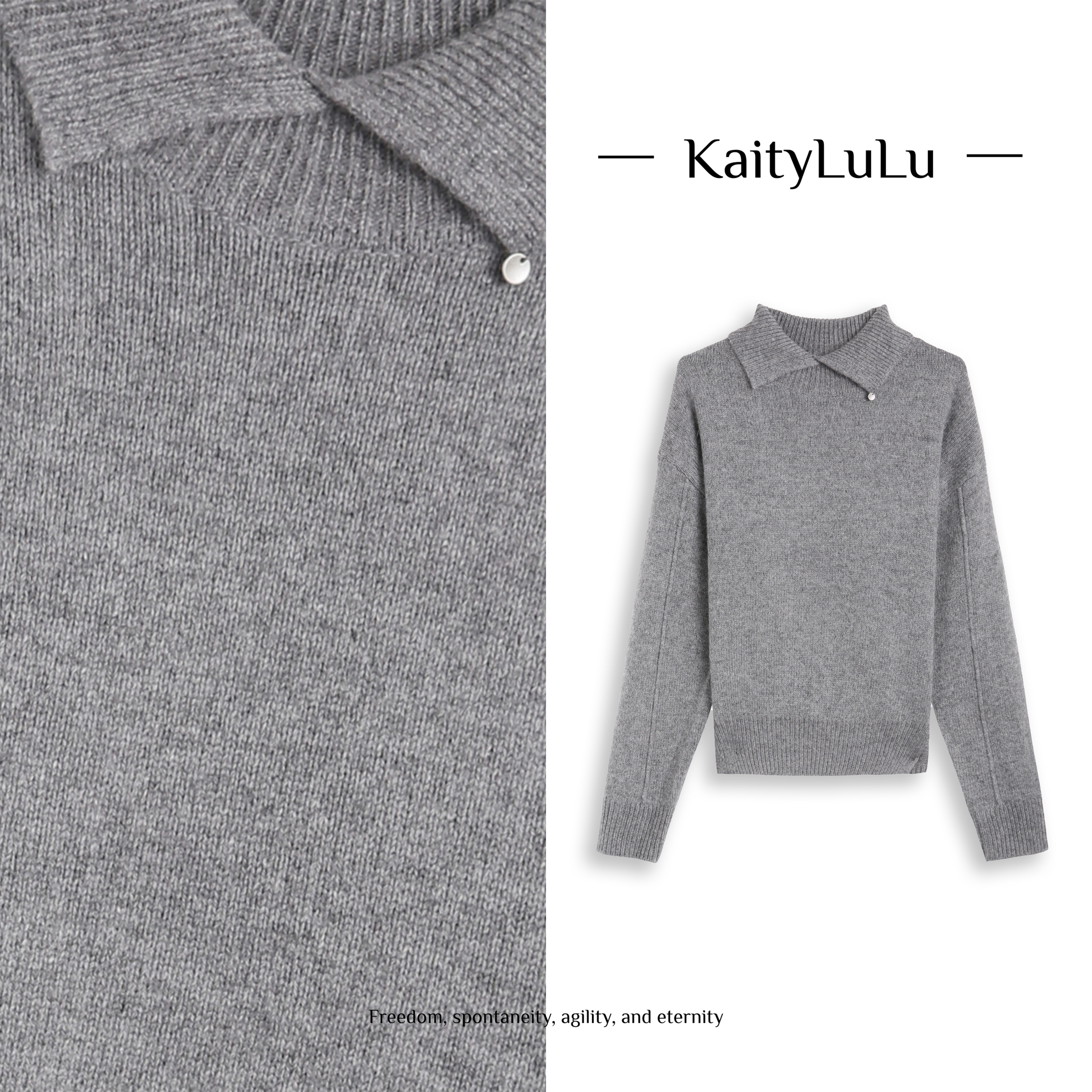 KaityLuLu【薄雾月光】 简约小翻领气质针织毛衣KL1220W136