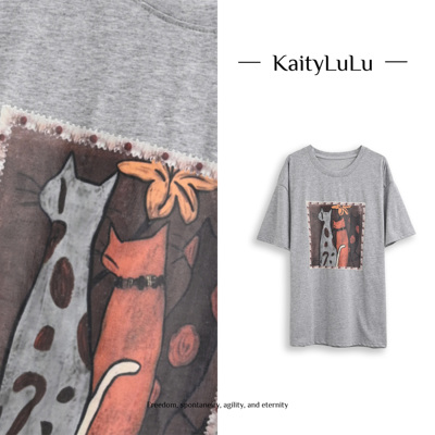 KaityLuLu【棠梨映春】  圆领百搭个性短袖KT317C016