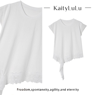 KaityLuLu【悠然自在】蕾丝拼接百搭圆领短袖KT528D014