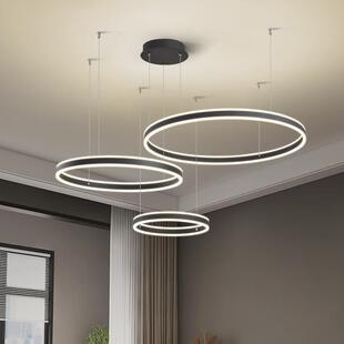 北欧简约现代led灯饰大厅客厅吊灯极简铝材圆环餐厅卧室中山l灯具