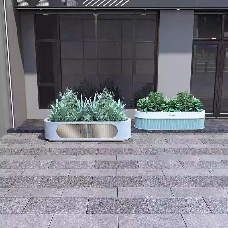 户外不锈钢花箱组合铁艺成品种植花盆庭院商业街室外花槽花架