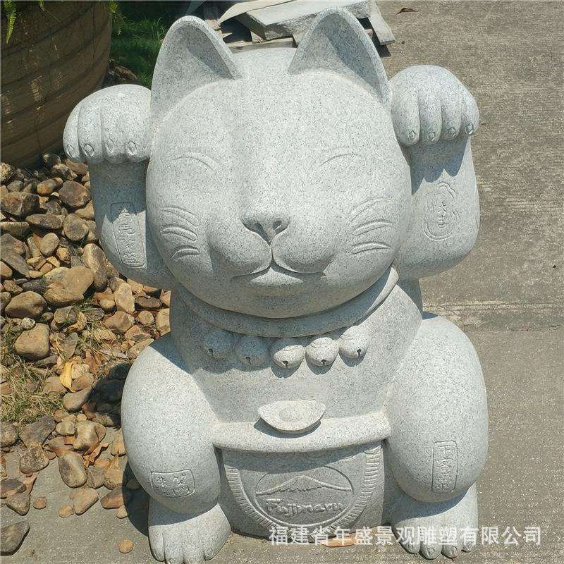 芝麻白动物石雕商场店面摆件石猫景观雕塑大理石雕像立体机雕厂家
