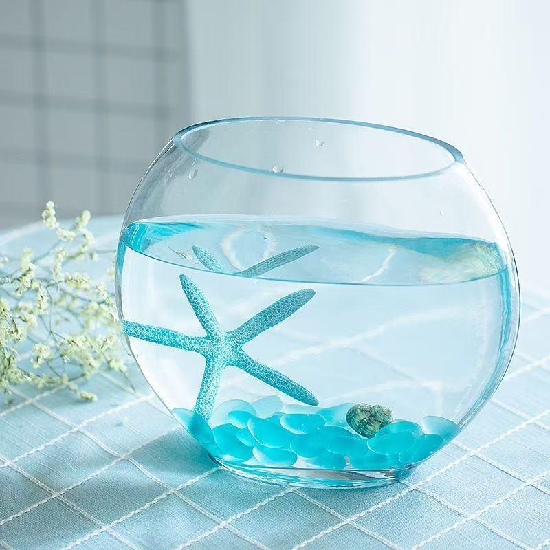 【厂家】水晶玻璃扁口金鱼缸摆件花瓶现代简约透明玻璃绿萝花