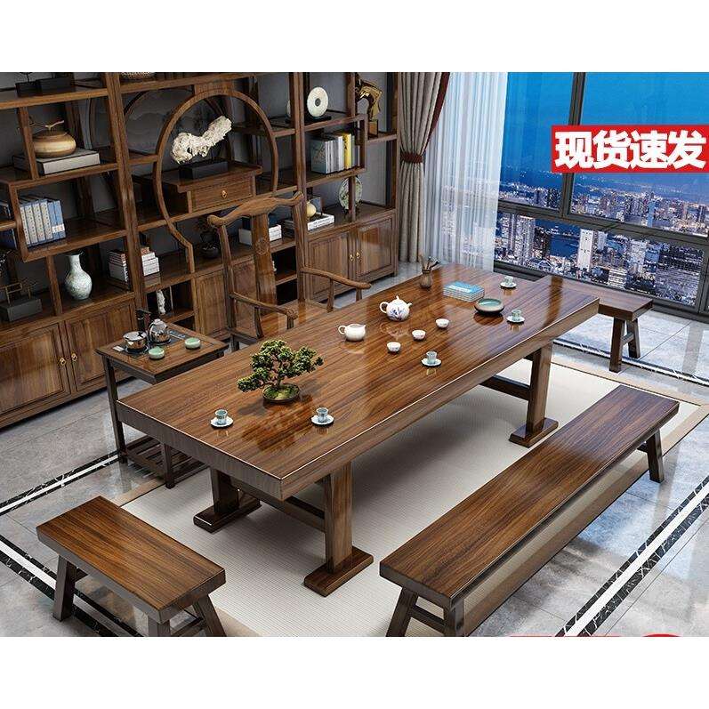 实木大板茶桌椅组合一桌五椅家用茶几茶台烧水壶一体办公室泡茶桌