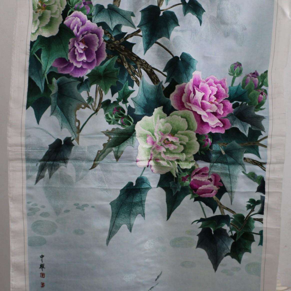 苏绣成品挂画客厅书房办公室带框装饰画手工刺绣荷花厂家生产