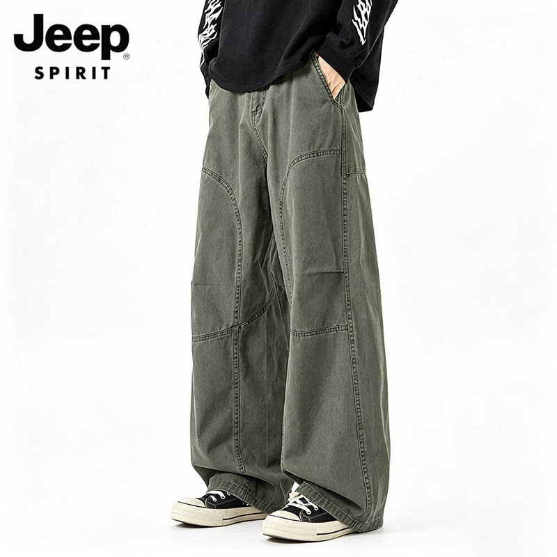 JEEP SPIRIT男士宽松阔腿裤美式潮牌工装复古休闲裤秋冬新款长裤