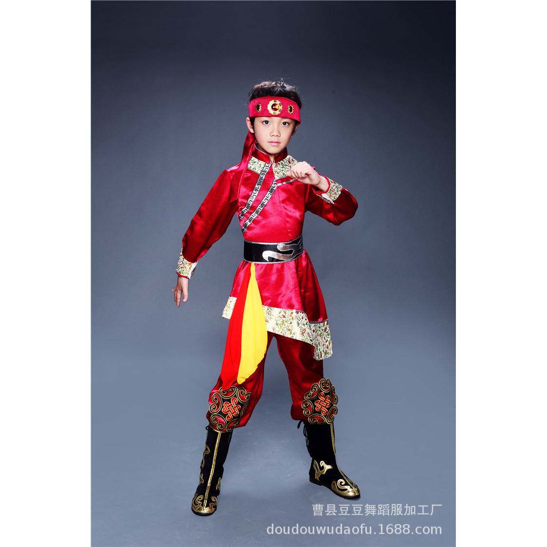 2026新款儿童现代蒙古族舞蹈演出服装男童内蒙古袍草原舞少数民族