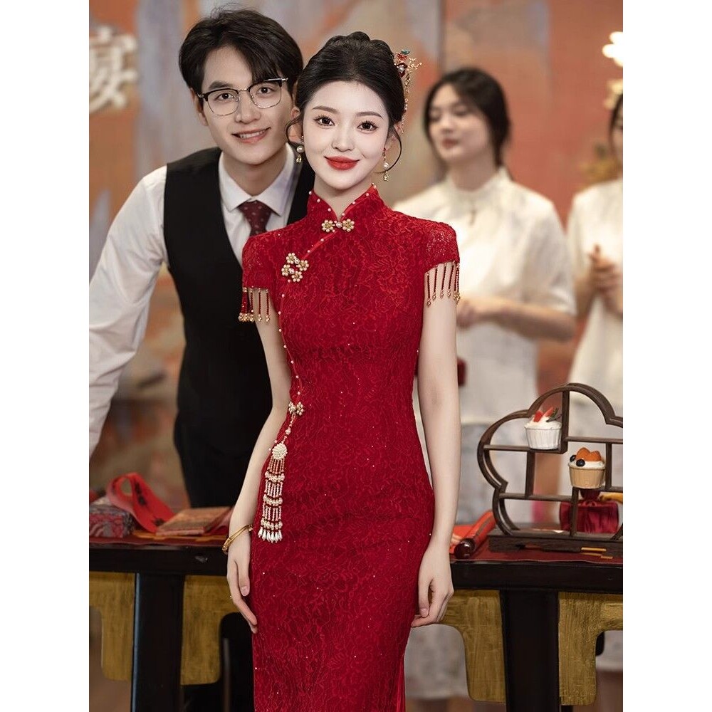 2026新款酒红色敬酒服新娘旗袍小个子订婚礼服连衣裙新中式结婚衣