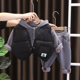 2026新款儿童冬装套装棉衣马甲加绒加厚男女童冬季三件套宝宝