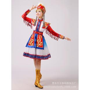 2026新款蒙古族舞蹈演出服红色筷子舞蹈表演服顶碗服装短款高