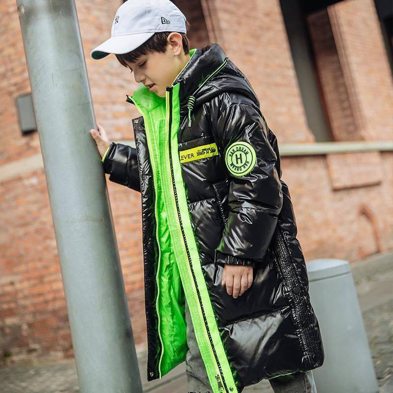 2025新款冬季羽绒服童装中长款中性男童女童羽绒服亮面中大儿
