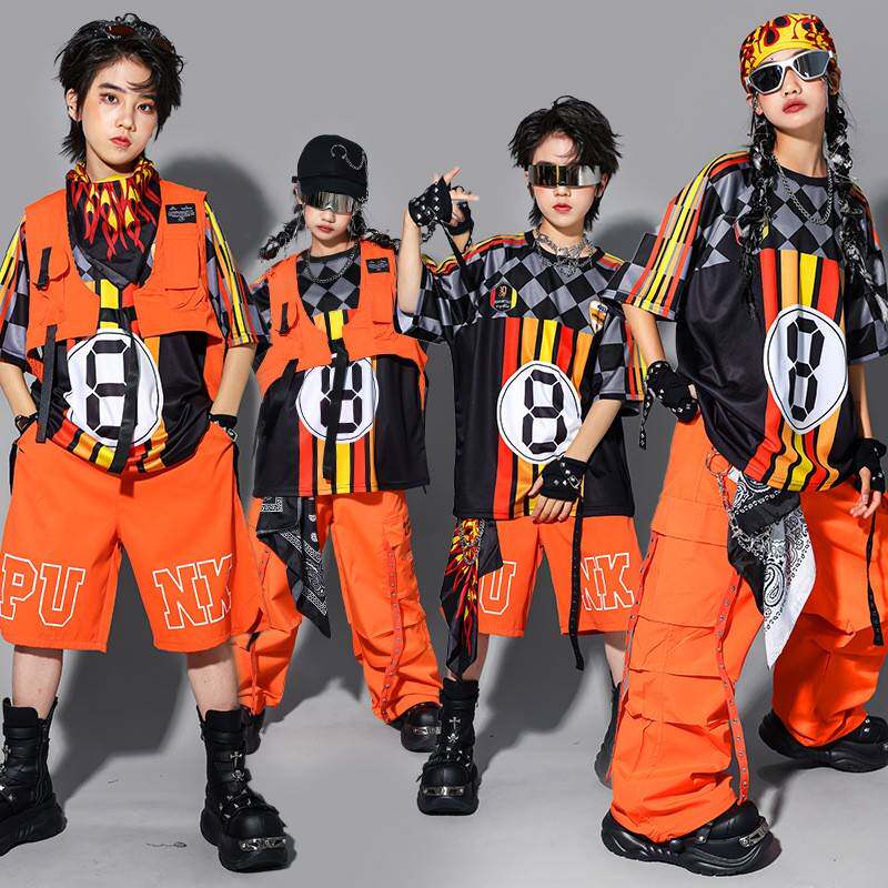 2026新款儿童hiphop街舞演出服少儿嘻哈马甲套装男孩机车服