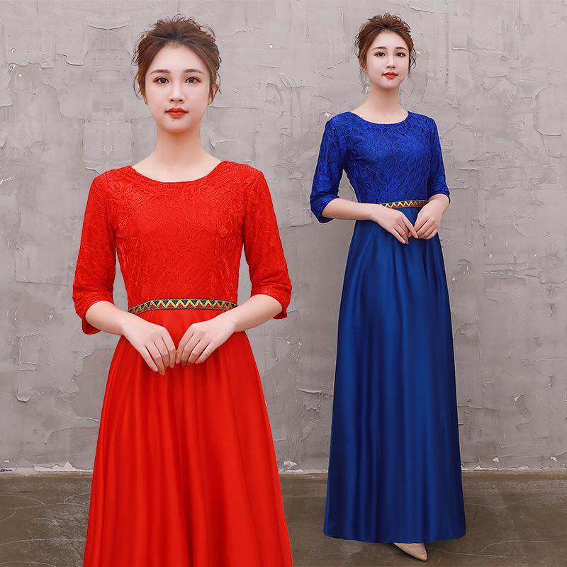 2026新款大合唱演出服女主持宴会装成人礼服修身年会晚礼服合