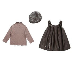 2026新款女童裙子套装春秋款宝宝背心皮裙三件套儿童秋