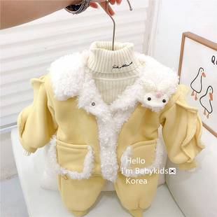 2026新款女童加绒套装秋冬洋气儿童加厚卡通时髦女宝宝冬装两