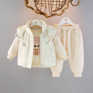 2026新款女童三件套儿童冬装外出服潮加绒卫衣套装秋冬小女孩