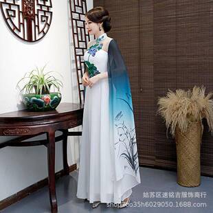 2026新款大合唱团礼服中国风显瘦旗袍长款晚装主持礼仪表演走