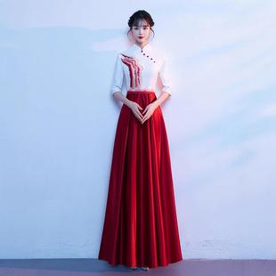 2026新款旗袍大合唱团演出服长裙女新中式民歌独唱晚礼服红色