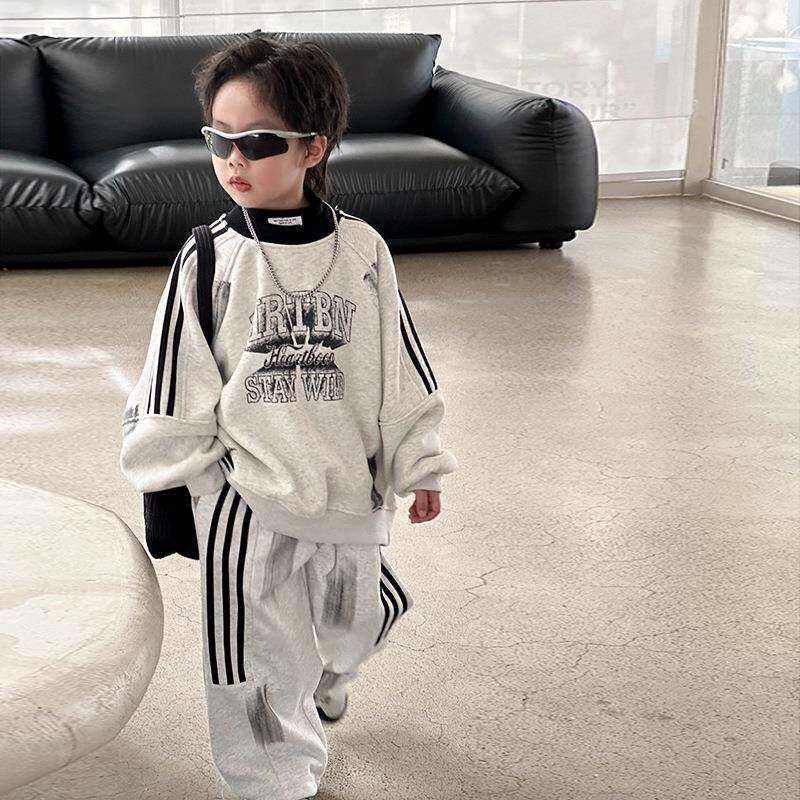 2026新款童装男童卫衣套装冬季宝宝儿童加绒衣服大童裤子两件