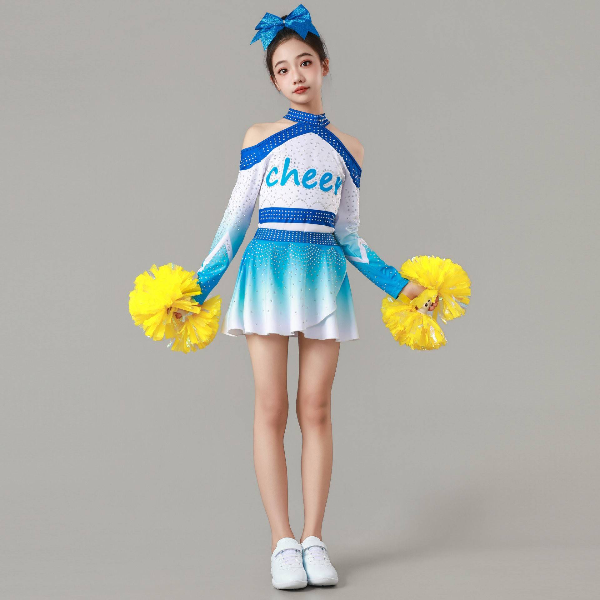 2026新款蓝色啦啦操服装啦啦队服女健美操演出服比赛竞技表演服套