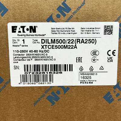 伊顿接触器208213 型号DILM500/22(RA250) 现货