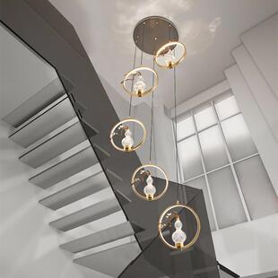 全铜吊灯新中式复式楼简约现代轻奢创意个性水晶葫芦旋转别墅楼梯
