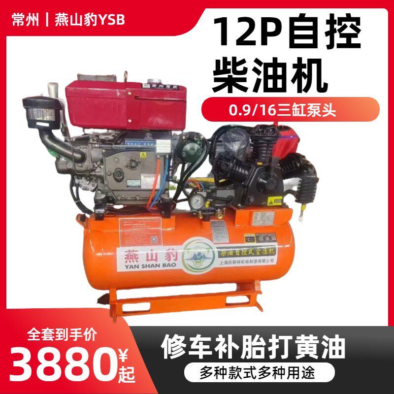 自控式12P马力柴油机空压机柴动力打气泵 流动补胎气泵空气压缩机