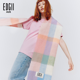 [明星同款]EDGII棉花糖羊围巾拼色格纹柔软蓬松围巾披肩-水漾蜜桃