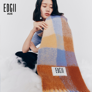 [明星同款]EDGII棉花糖羊围巾拼色格纹柔软蓬松围巾披肩-海盐培茶