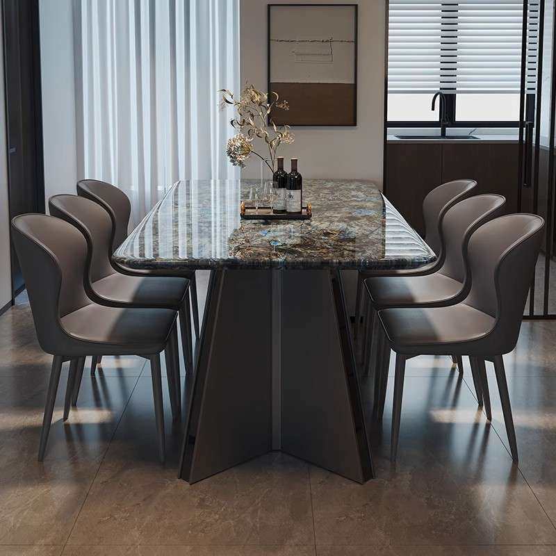 轻奢大理石餐桌现代简约长方形家用餐桌椅组合小户型不锈钢吃饭桌