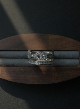 vintage猪鼻子中古重工钻戒戒指女小众设计感食指戒礼物粗手显细