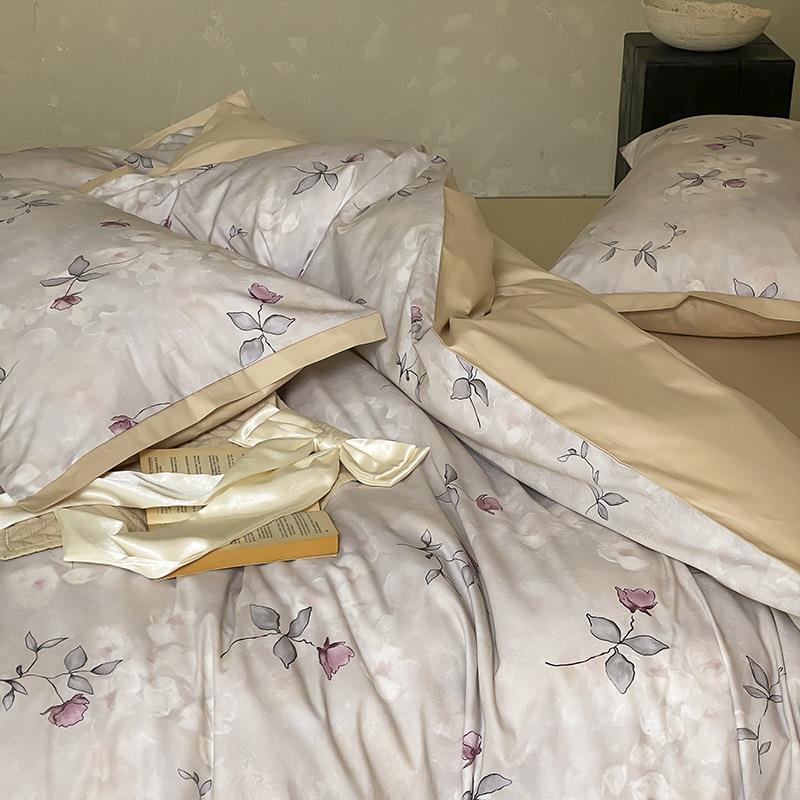 高端复古美式印花100全棉四件套田园风被套纯棉床单主卧床上用品4