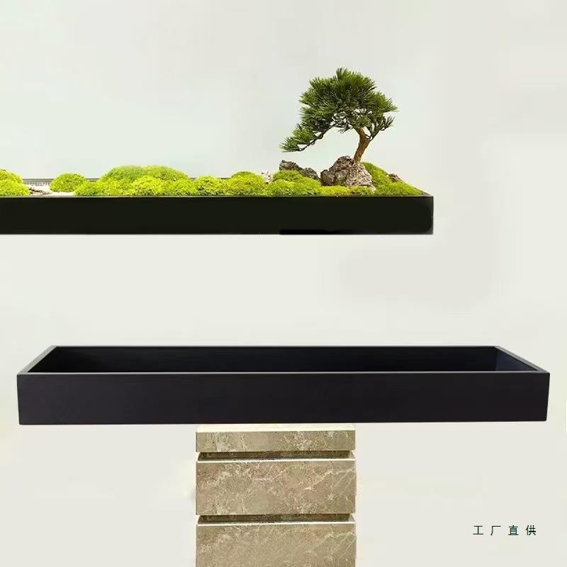 定 制不锈钢微景观花槽托盘桌面造景接水盘长方形多肉花盆铁艺底