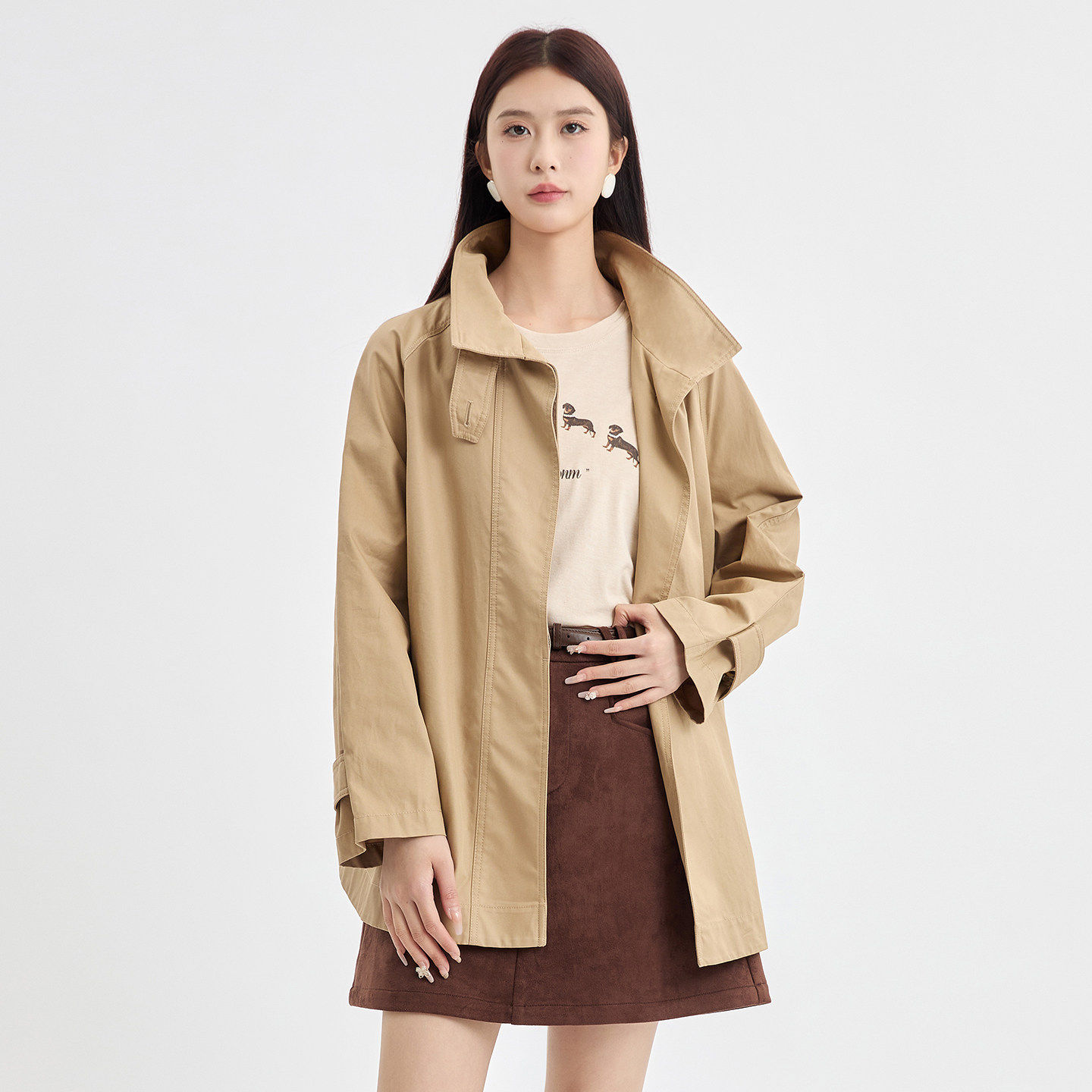 2026春季新品卡其风衣小个子中长通勤气质外套休闲百搭简约小众女,女装/女士精品,风衣,淘宝优惠券,粉丝福利购,淘宝优惠卷