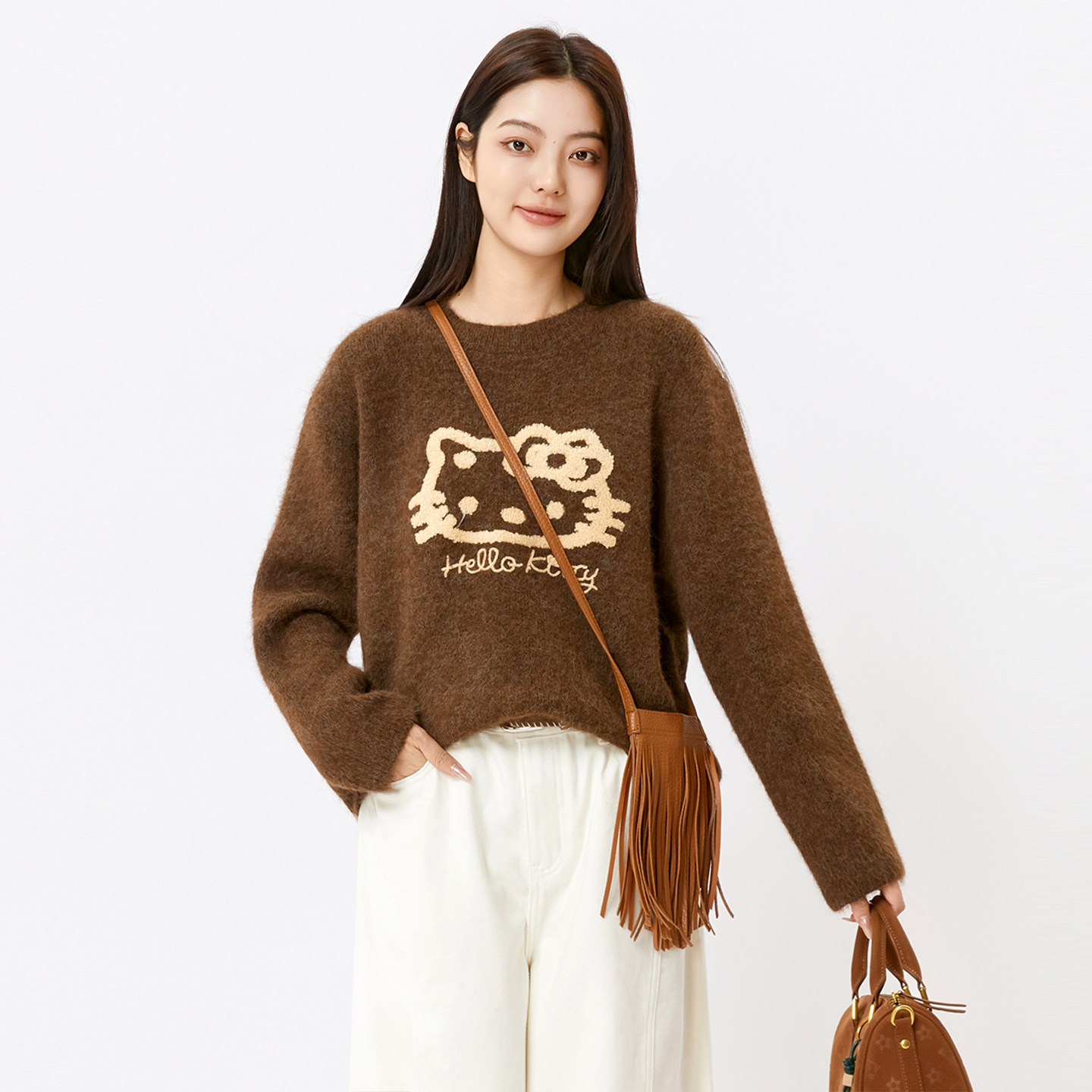 芭依璐毛衣针织衫2025冬季新款女卡通小狗宽松百搭提花针织上衣女