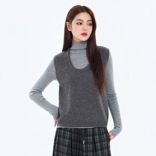 芭依璐2025秋冬毛衣针织衫马甲背心简约百搭羊毛衫无袖套头打底衫
