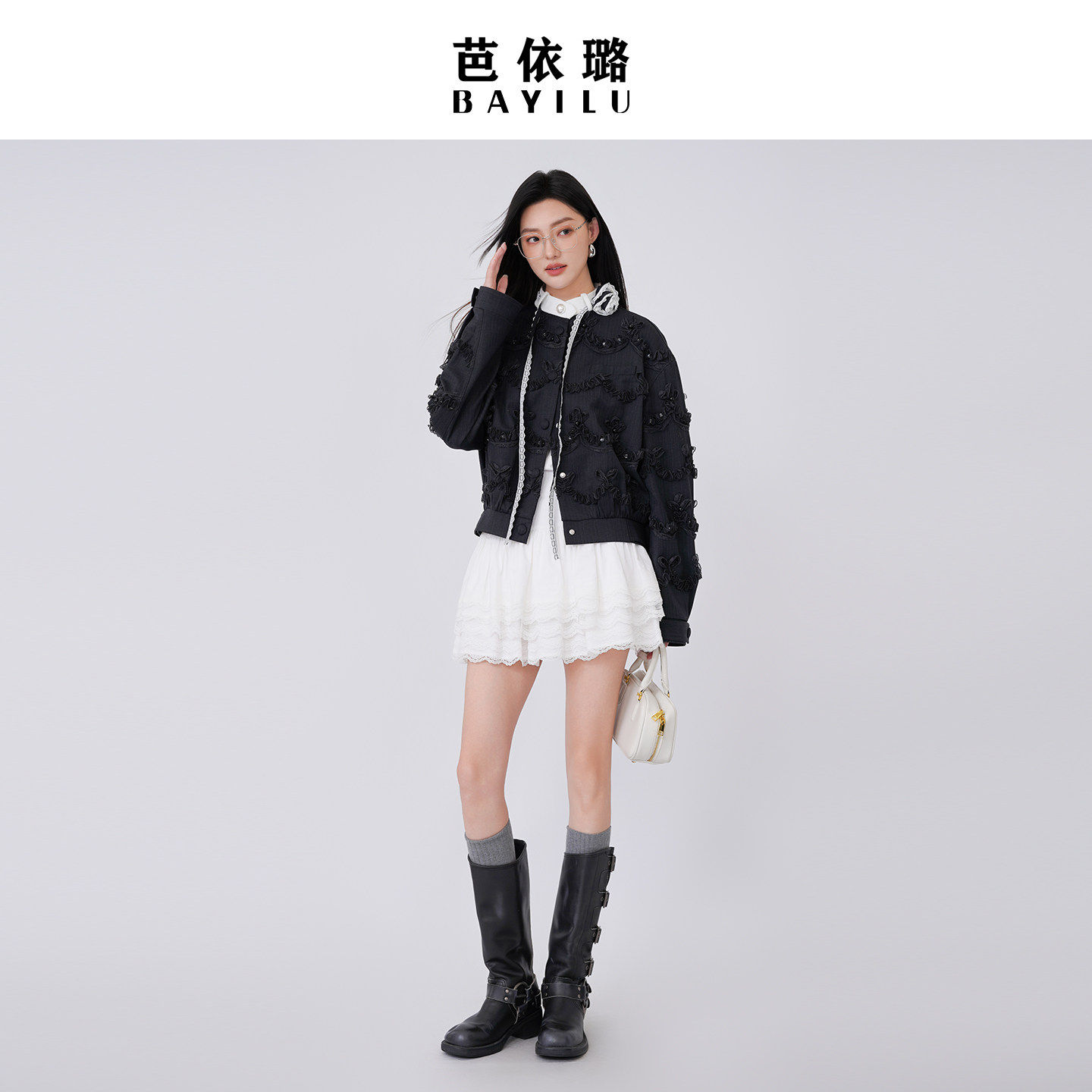 百搭芭依璐设计感显瘦钉珠减龄